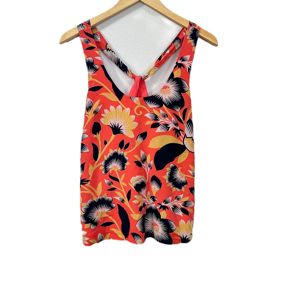 J.Crew Floral Silk Twist Back Blouse Hibiscus Tank Top Orange Women’s‎ Sz 6